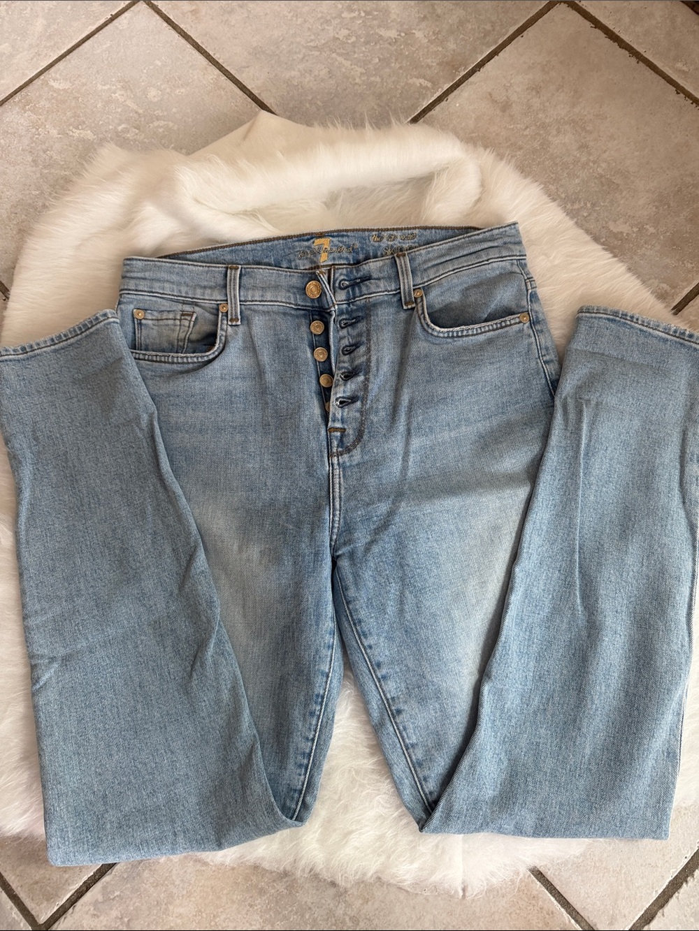 7 For All Mankind Light Blue High-Rise Button-Fly Jeans